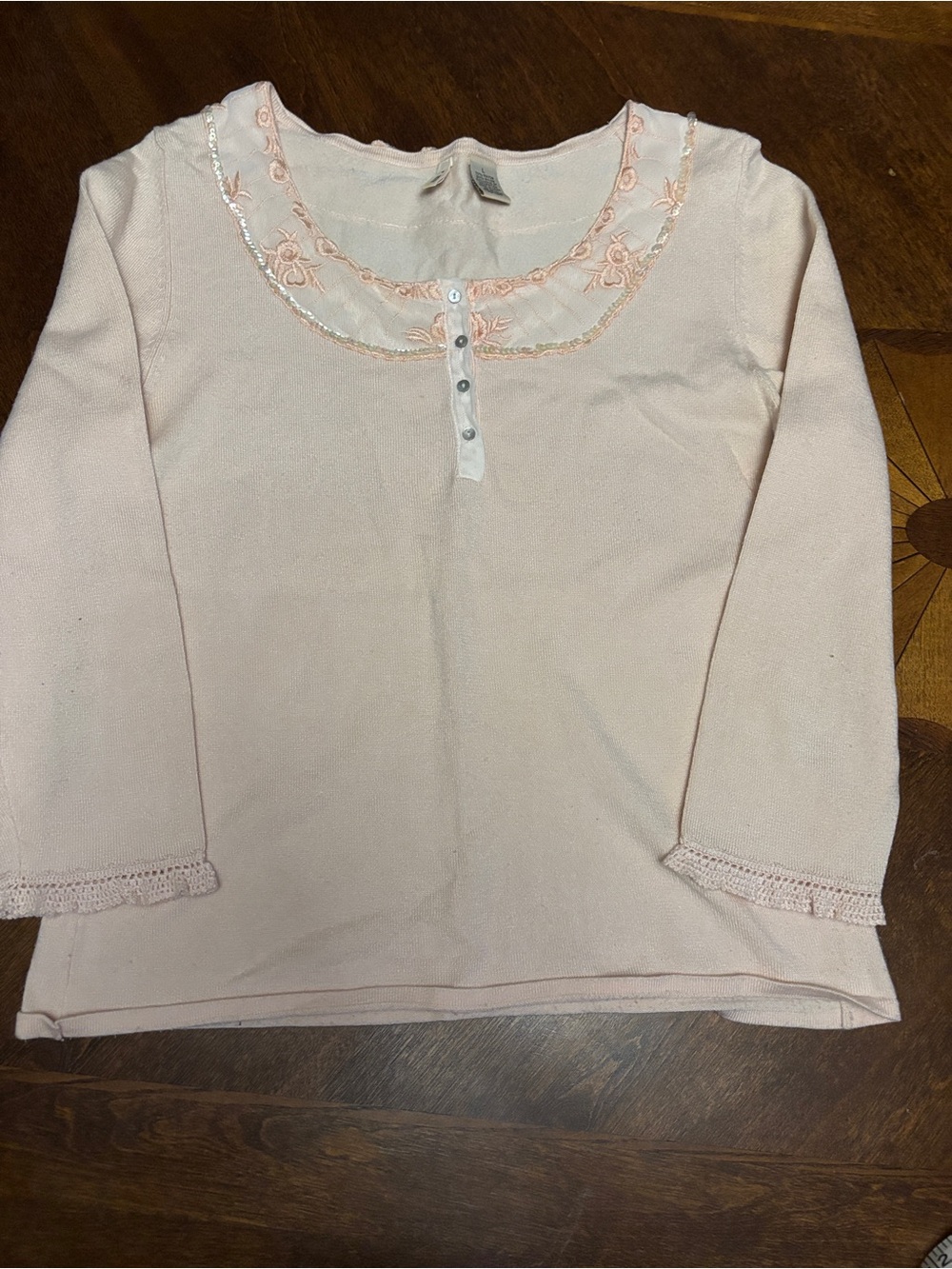 Moth Pale Pink Thin Sweater with Embroidered Yoke